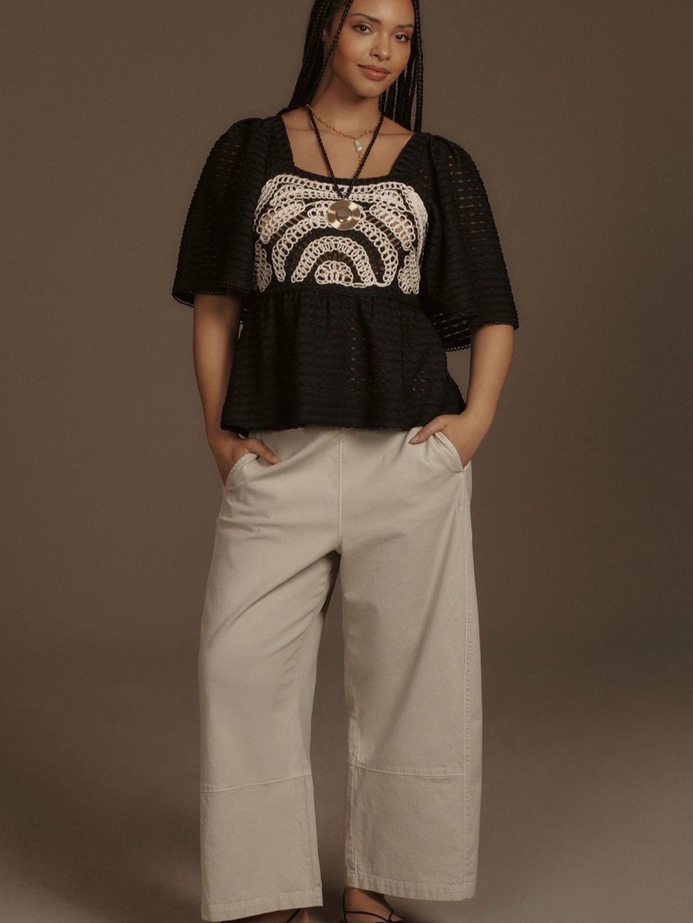 NWOT Sarah Hann x Anthropologie Flutter-Sleeve Crochet Top - 1X - Picture 3 of 6